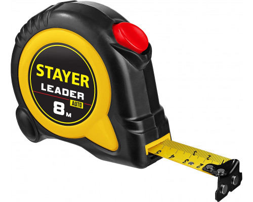 STAYER Leader 8м х 25мм, Рулетка с автостопом (3402-08-25)