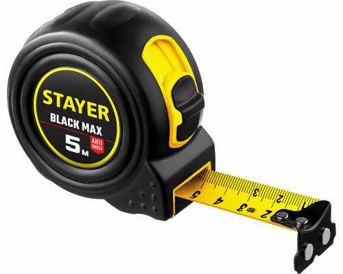 STAYER BlackMax 5м х 25мм, Рулетка с двумя фиксаторами (3410-05-25)