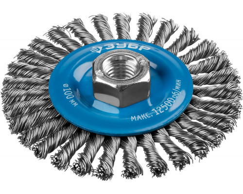 ЗУБР 100 мм, М14, жгутированная стальная проволока, 0.5 мм, Щетка дисковая, Профессионал (35192-100)