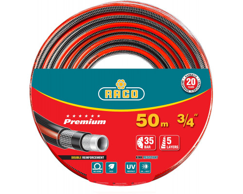 RACO PREMIUM, 3/4″ 50 м, 35 атм, пятислойный, усиленный двумя слоями армирования, поливочный шланг (40300-3/4-50)