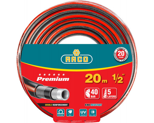 RACO PREMIUM, 1/2″, 20 м, 40 атм, пятислойный, усиленный двумя слоями армирования, поливочный шланг (40300-1/2-20)