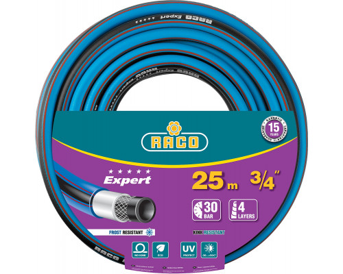 RACO EXPERT, 3/4″ 25 м, 30 атм, четырёхслойный, армированный, поливочный шланг (40302-3/4-25)