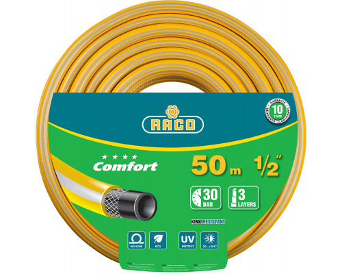 RACO COMFORT, 1/2″ 50 м, 30 атм, трёхслойный, армированный, поливочный шланг (40303-1/2-50)