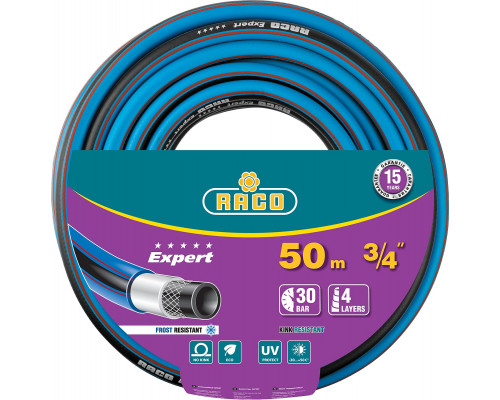 RACO EXPERT, 3/4″ 50 м, 30 атм, четырёхслойный, армированный, поливочный шланг (40302-3/4-50)