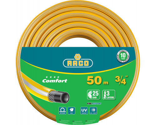 RACO COMFORT, 3/4″ 50 м, 25 атм, трёхслойный, армированный, поливочный шланг (40303-3/4-50)