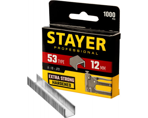 STAYER тип 53 (A/10/JT21) 12 мм, 1000 шт, калибр 23GA, скобы для степлера (3159-12)