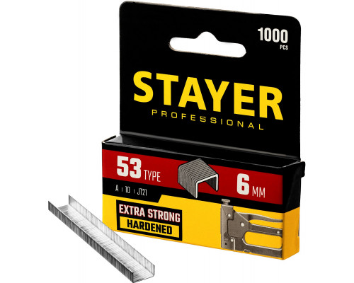 STAYER тип 53 (A/10/JT21) 6 мм, 1000 шт, калибр 23GA, скобы для степлера (3159-06)