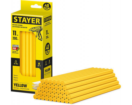 STAYER Yellow жёлтые 11х200 мм, 40 шт, Клеевые стержни (2-06821-Y-S40)