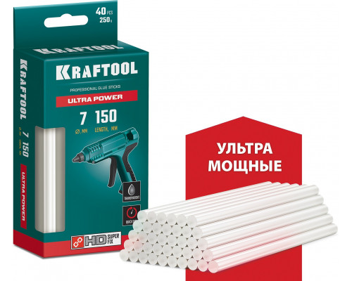 KRAFTOOL Ultra Power 7х150 мм, 40 шт, Ультрамощные клеевые стержни прозрачные (06837-40)