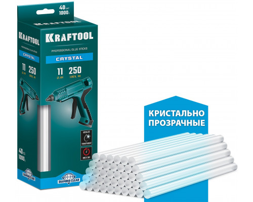 KRAFTOOL Cristal, 11 х 250 мм, 40 шт., кристально прозрачные клеевые стержни (06846-40)