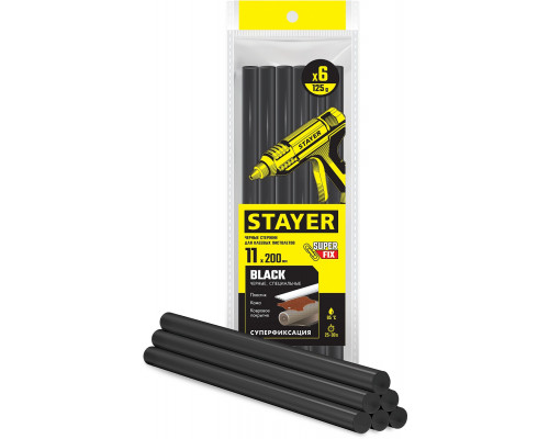 STAYER Black чёрные 11х200 мм, 6 шт, Клеевые стержни (2-06821-D-S06)