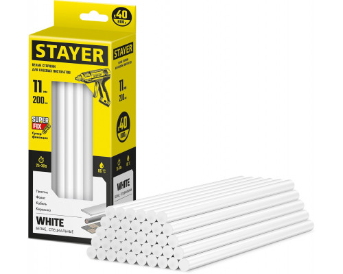 STAYER White белые 11х200 мм, 40 шт, Клеевые стержни (2-06821-W-S40)