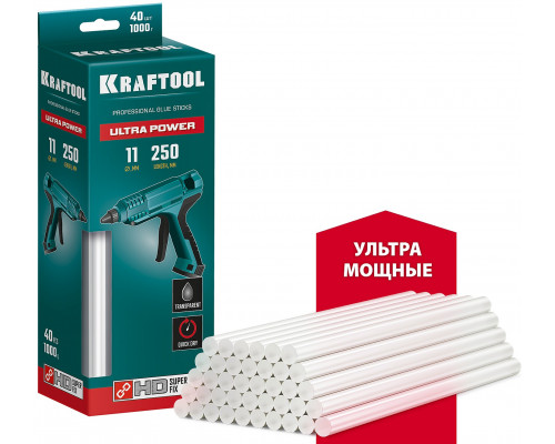 KRAFTOOL Ultra Power 11х250 мм, 40 шт, Ультрамощные клеевые стержни прозрачные (06848-40)