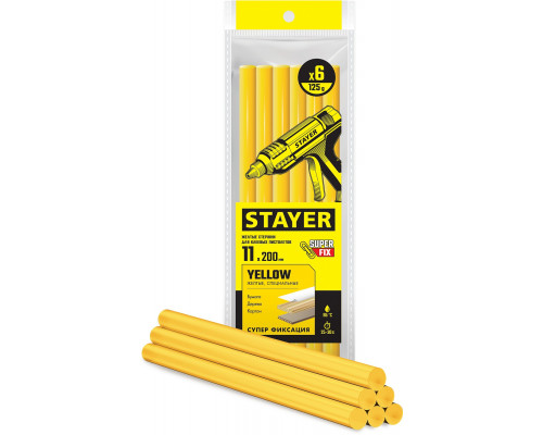 STAYER Yellow жёлтые 11х200 мм, 6 шт, Клеевые стержни (2-06821-Y-S06)