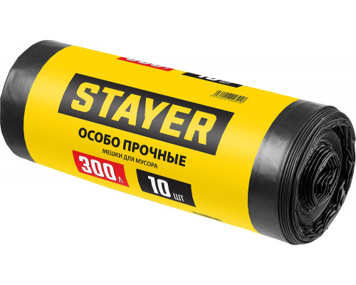 STAYER HEAVY DUTY 300 л, чёрные, 10шт, особопрочные, строительные мусорные мешки (39157-300)