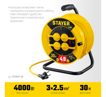 STAYER М-325 ПВС 3х2.5 30м 4000Вт IP44, Силовой удлинитель на катушке (55064-30)