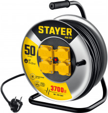 STAYER PRO 315 КГ 3х1.5 50м 3700Вт IP44, Силовой удлинитель на стальной катушке (55077-50)