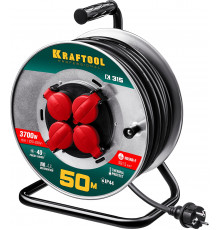 KRAFTOOL K-315, КГ 3х1.5 50м 3700Вт IP44, Силовой удлинитель на стальной катушке (55085-50)