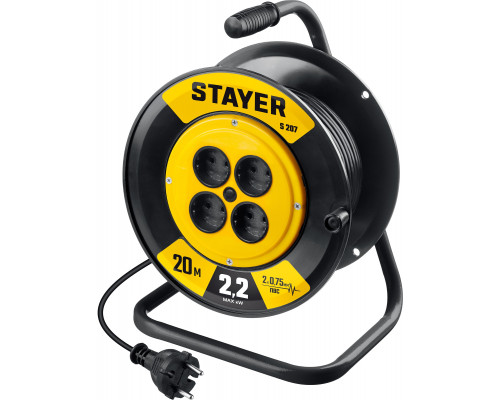 STAYER S 207 ПВС 2х0.75 20м 2200Вт, Удлинитель на катушке (55073-20)