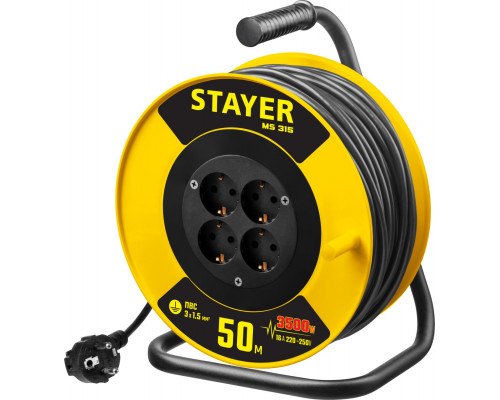 STAYER MS-315 ПВС 3х1.5 50м 3500Вт, Силовой удлинитель на катушке (55078-50)