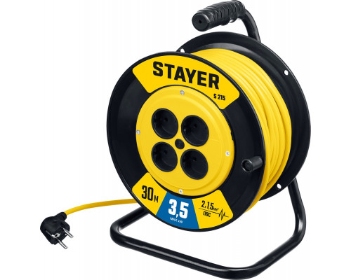 STAYER S-215 ПВС 2х1.5 30м 3500Вт, Силовой удлинитель на катушке (55072-30)