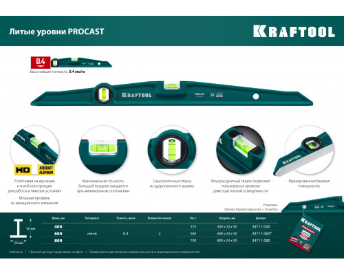 KRAFTOOL PROCAST 800 мм, Литой уровень (34717-080)