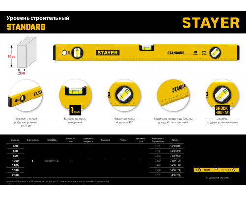 STAYER 2000 мм, Строительный уровень (3460-200)