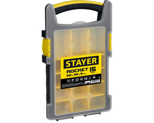 STAYER ROCKET-15, 280 x 325 x 50 мм (11″), Пластиковый органайзер со съемными лотками (2-38031)