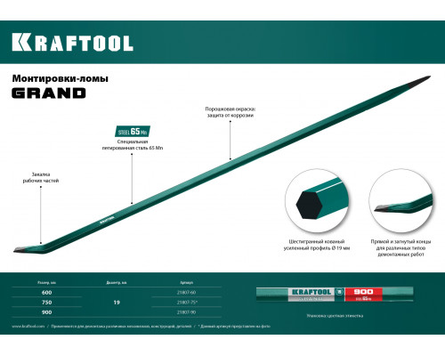 KRAFTOOL 600 мм, 19 мм, Монтажный лом (21807-60)